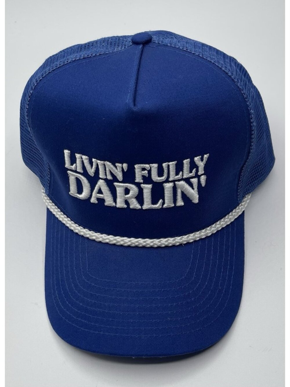 Cobra Livin Fully Darlin Trucker Hat Blue Embroidered Mesh Snap Back